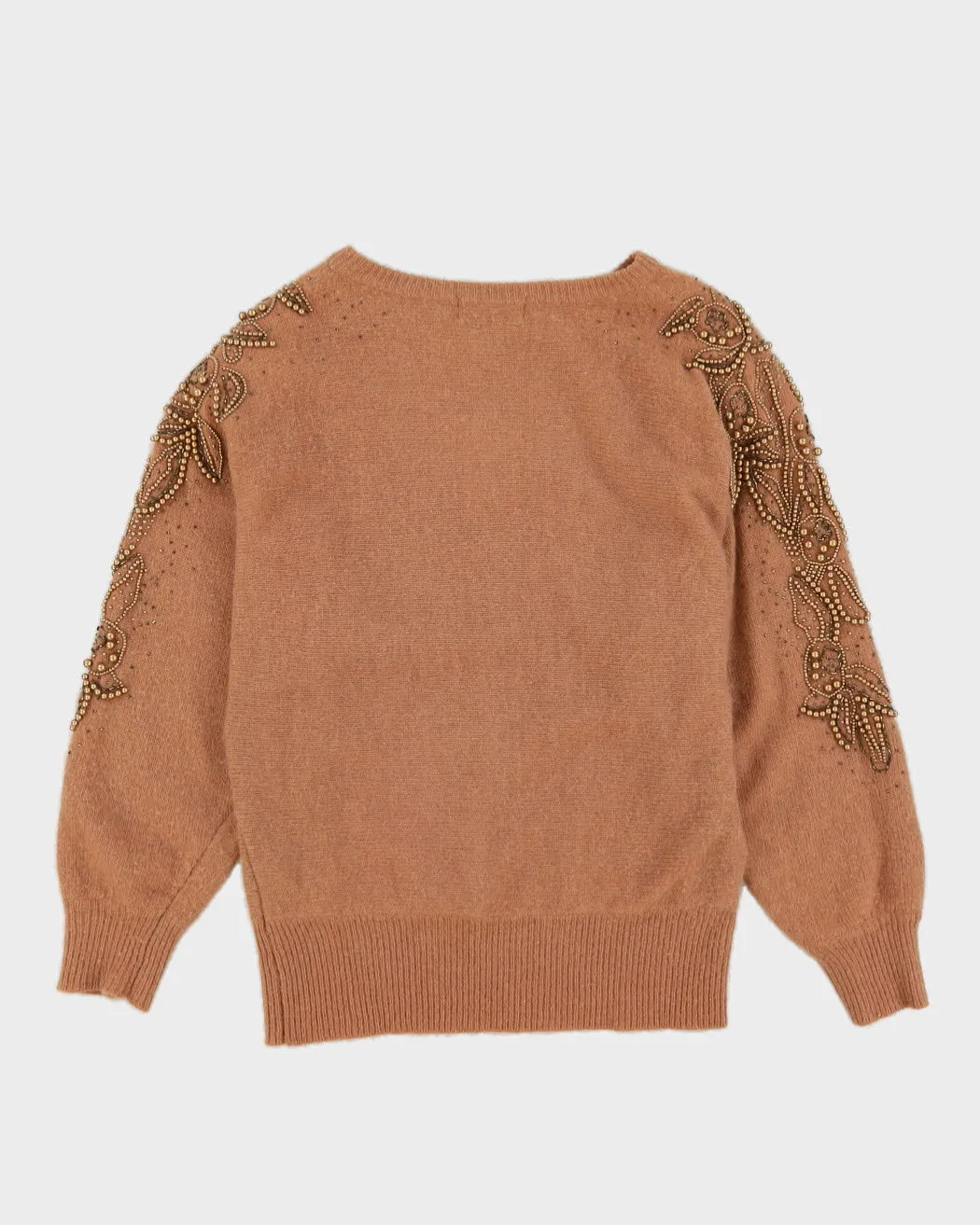 00s Brown Beaded Knitted Jumper - S