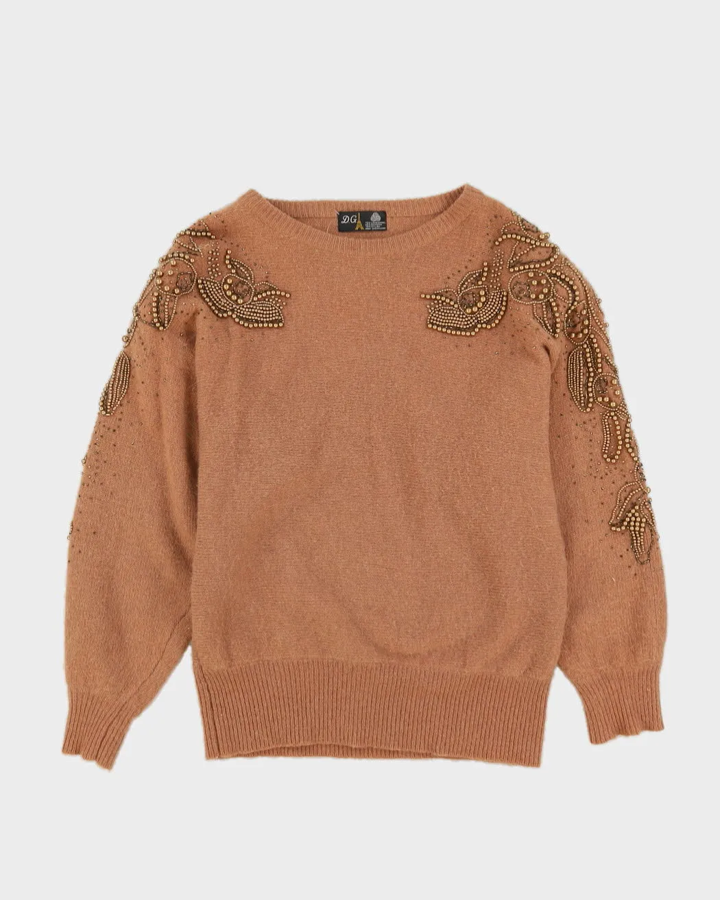 00s Brown Beaded Knitted Jumper - S