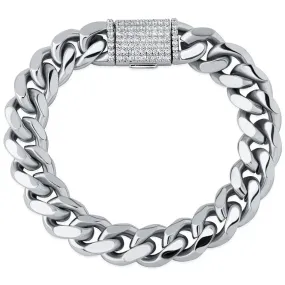 10mm Iced Clasp Cuban Bracelet in White Gold