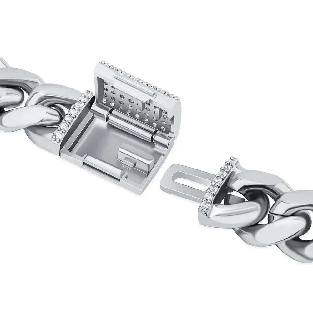 10mm Iced Clasp Cuban Bracelet in White Gold