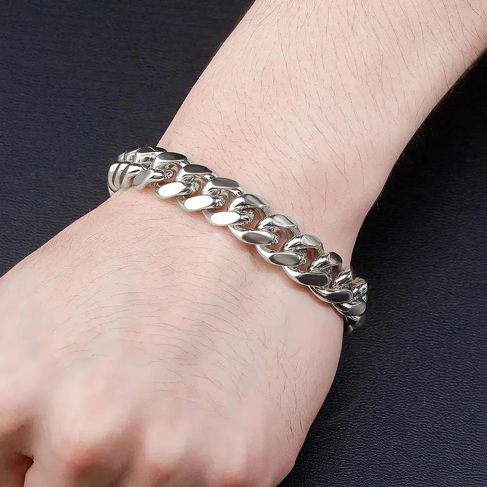 10mm Iced Clasp Cuban Bracelet in White Gold