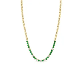 14k Emerald & Diamond Tennis Segment Small Curb Chain Necklace