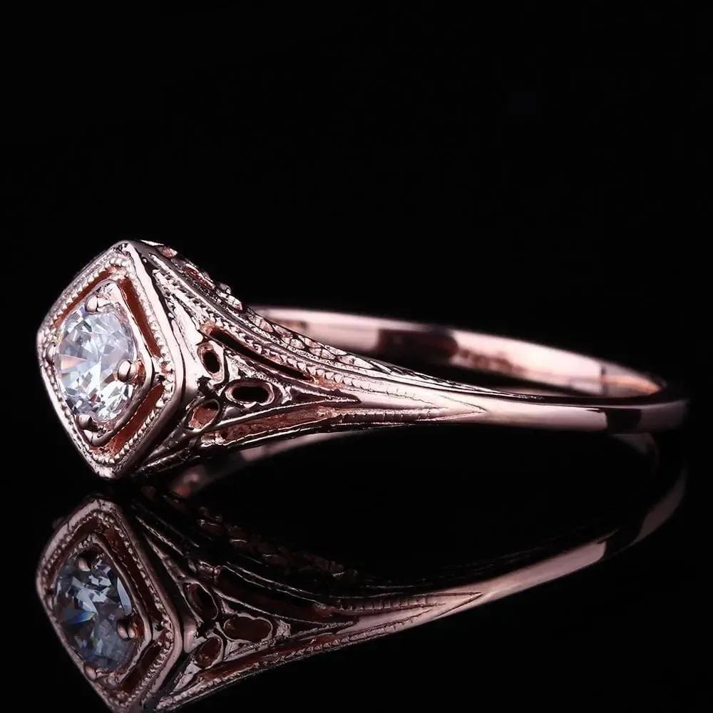 14k Rose Gold Vintage / Unique Moissanite Ring 0.3ct