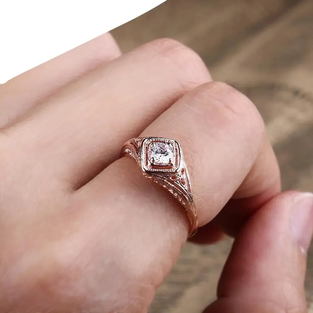 14k Rose Gold Vintage / Unique Moissanite Ring 0.3ct