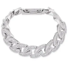 14mm Baguette Cuban Link Bracelet in White Gold