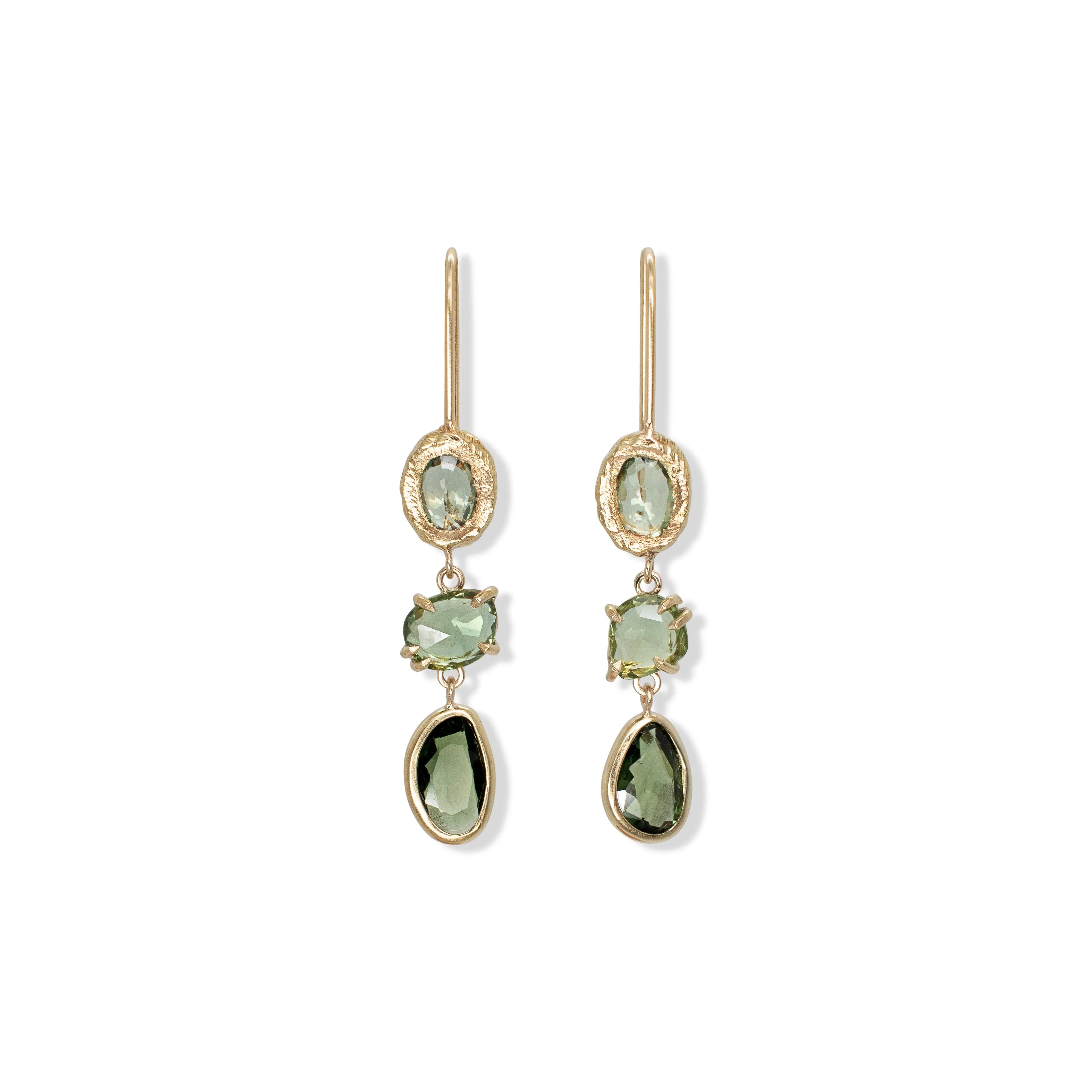 18K Triple Drop Earring in Green Sapphire