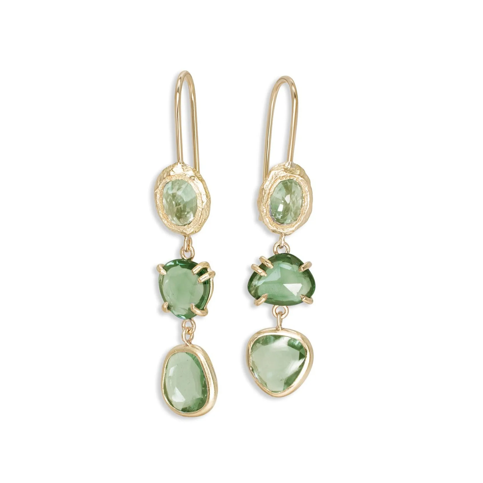 18K Triple Drop Earring in Green Sapphire