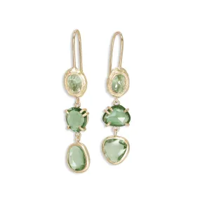 18K Triple Drop Earring in Green Sapphire