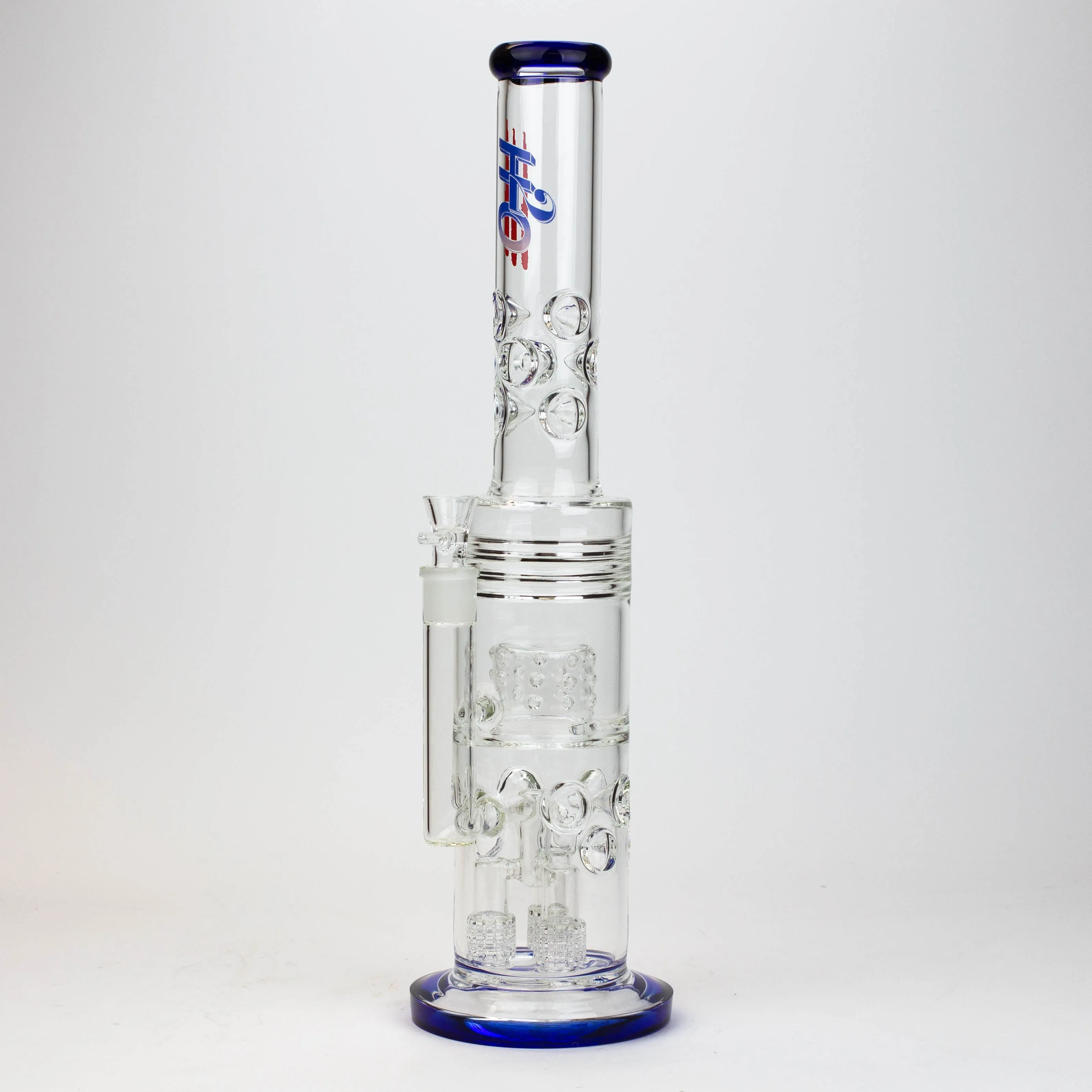 18" H2O Glass Tube Bong with Thriple Mini Showerhead Diffuser