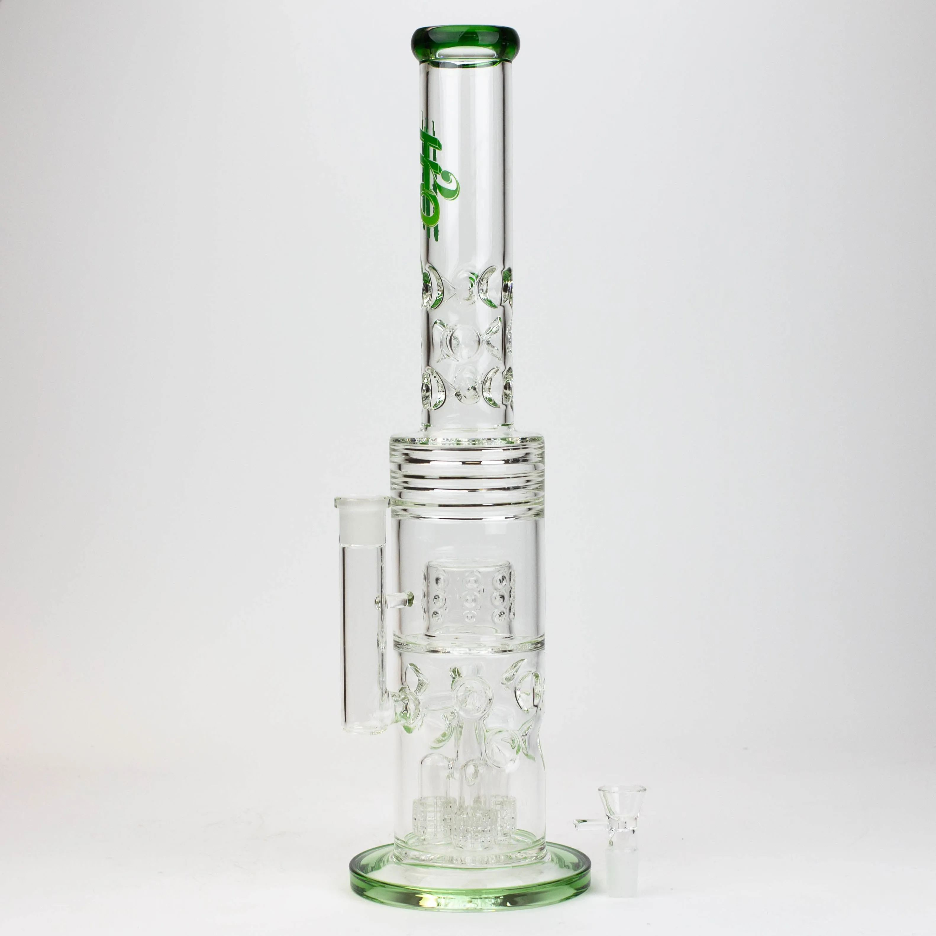 18" H2O Glass Tube Bong with Thriple Mini Showerhead Diffuser