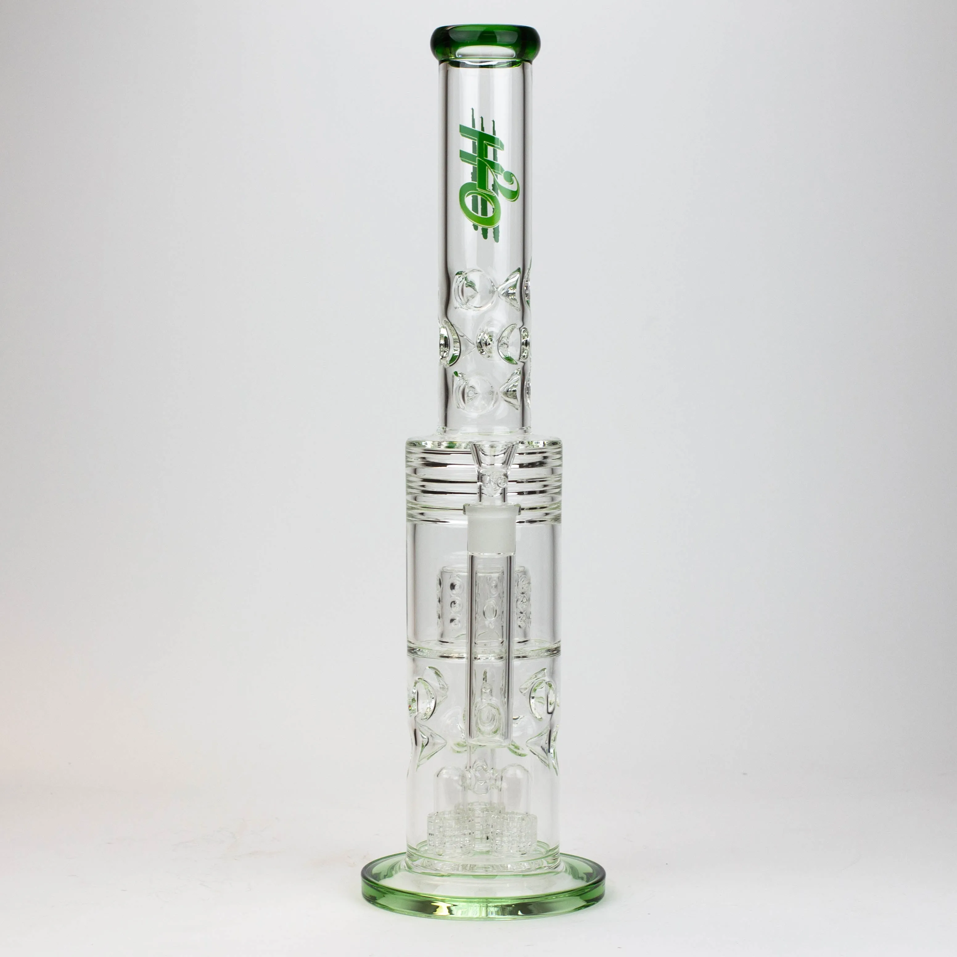 18" H2O Glass Tube Bong with Thriple Mini Showerhead Diffuser