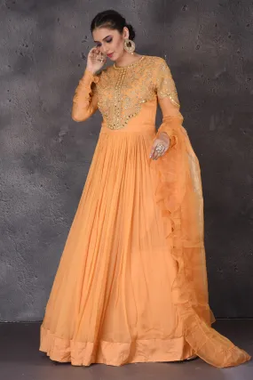 502845 Light Orange Mirror Embroidery Anarkali Suit with Dupatta