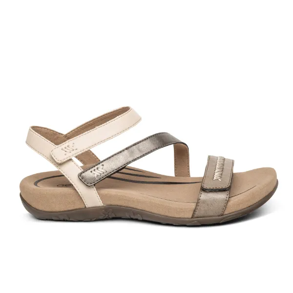 Aetrex Women's Gabby Adjustable Quarter Strap Sandal Stone