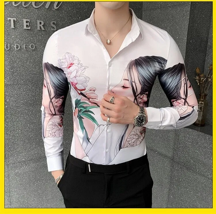 All Match Streetwear Digital Printed Long Sleeved Casual Shirt for Men