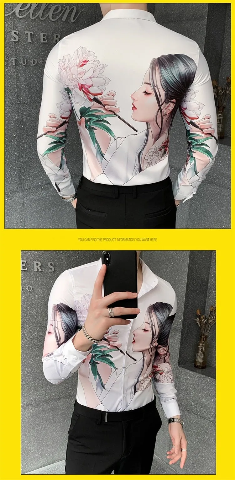 All Match Streetwear Digital Printed Long Sleeved Casual Shirt for Men