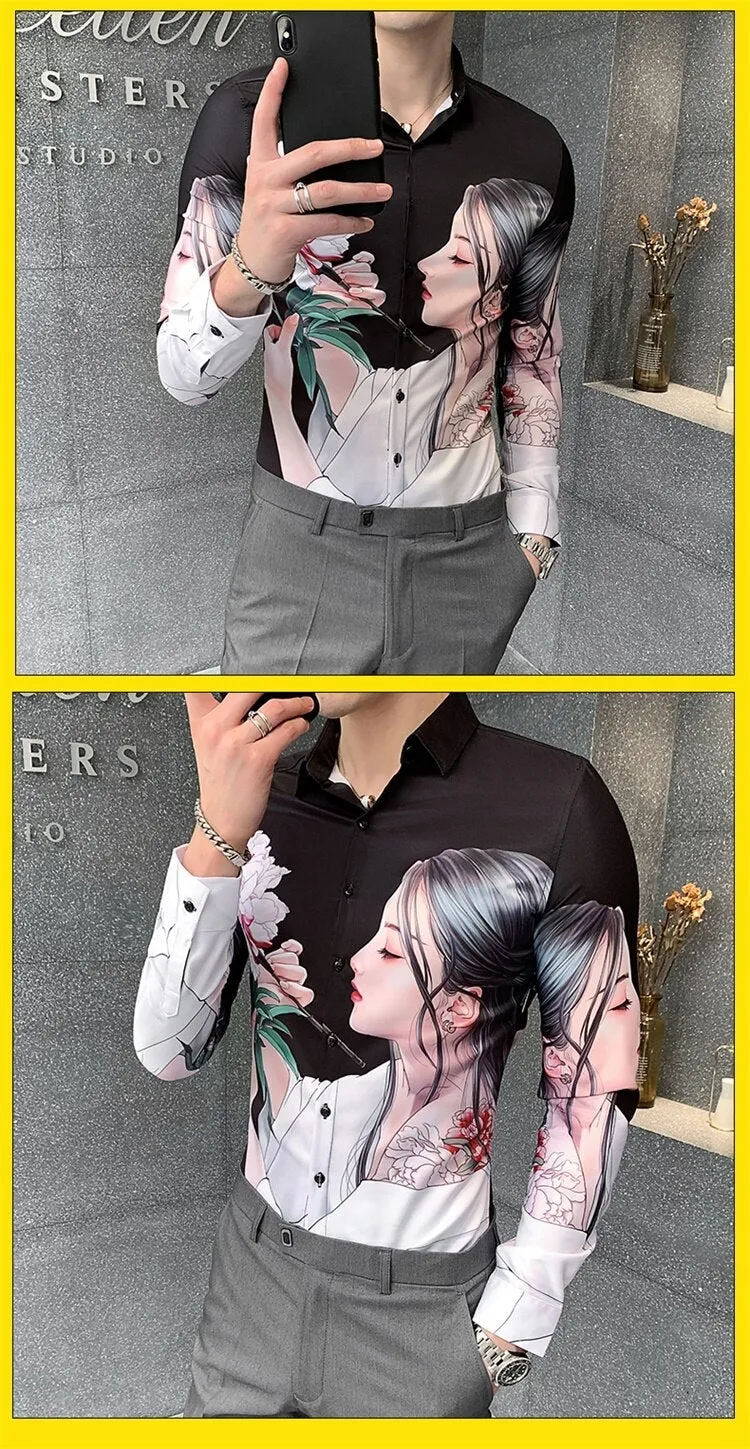 All Match Streetwear Digital Printed Long Sleeved Casual Shirt for Men