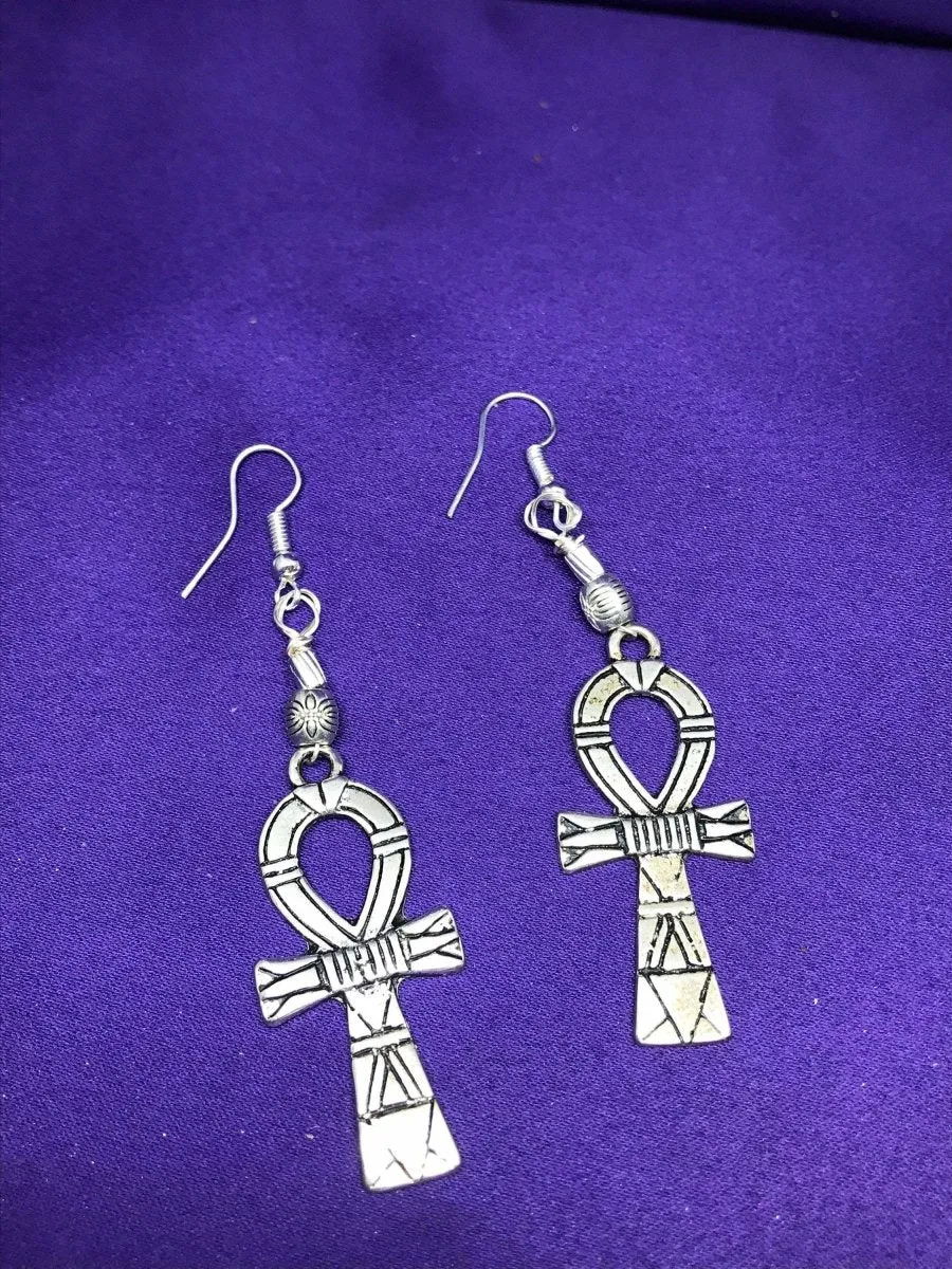 Ankh Charm Earrings made with Silver