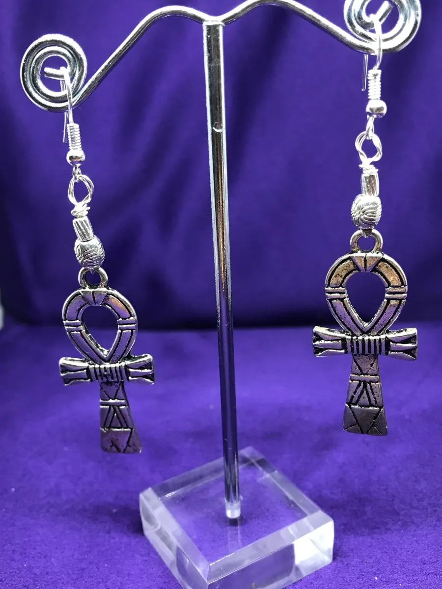 Ankh Charm Earrings made with Silver