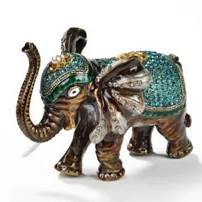 Aqua Elephant Figurine Keepsake Box made with Crystals