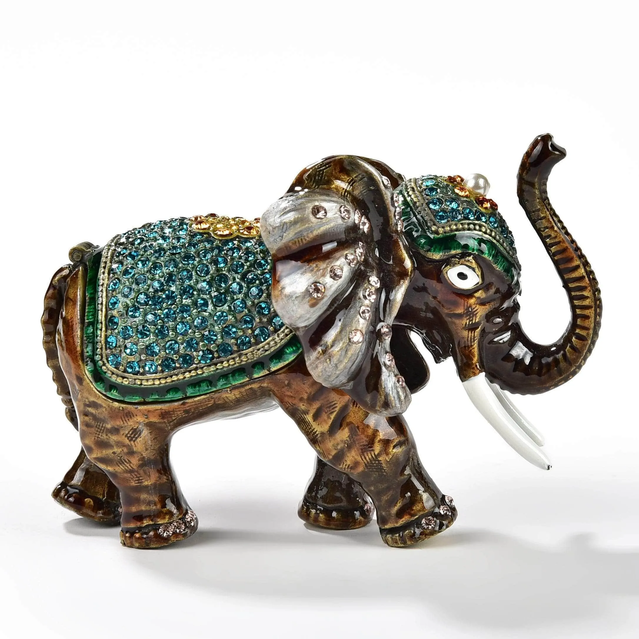 Aqua Elephant Figurine Keepsake Box made with Crystals