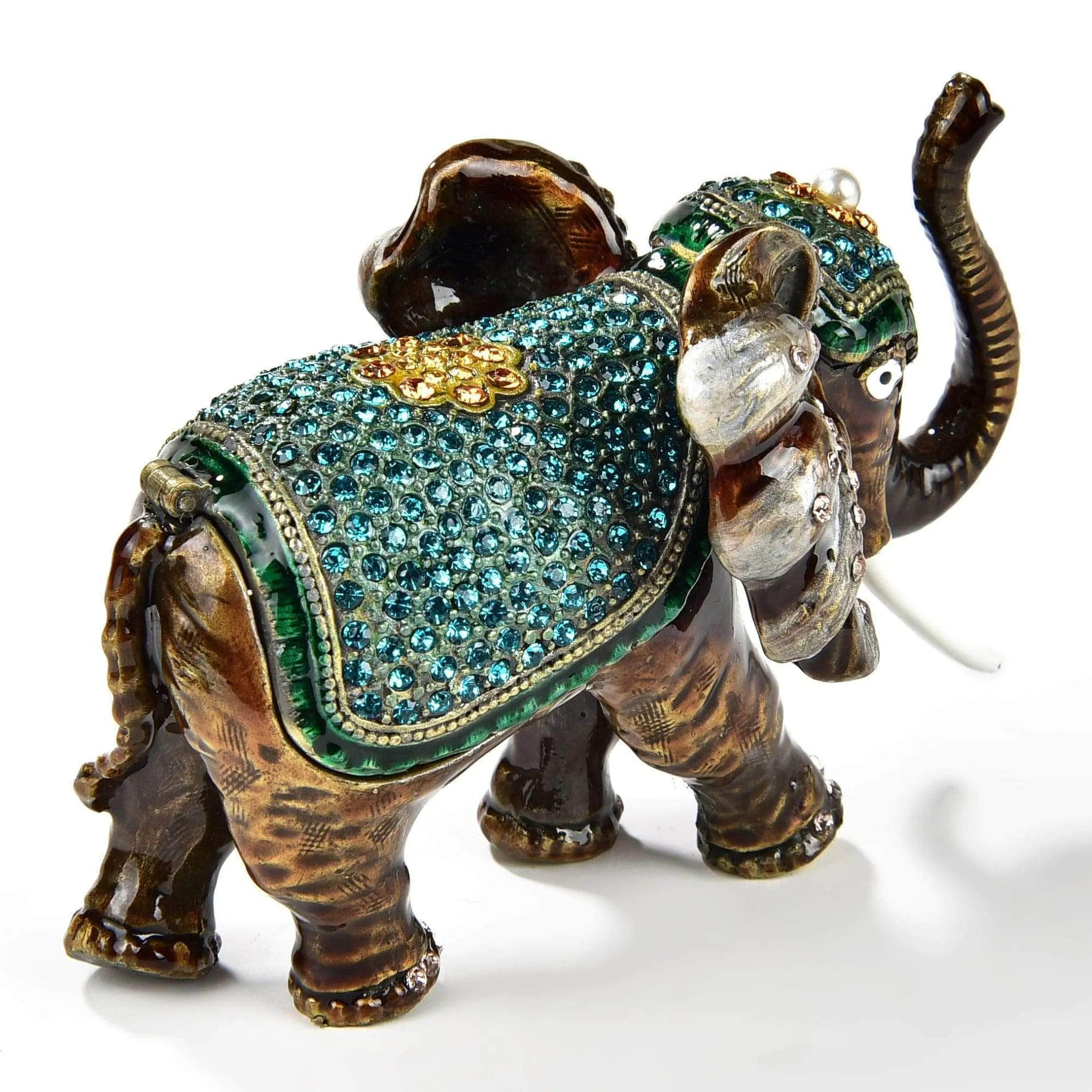 Aqua Elephant Figurine Keepsake Box made with Crystals