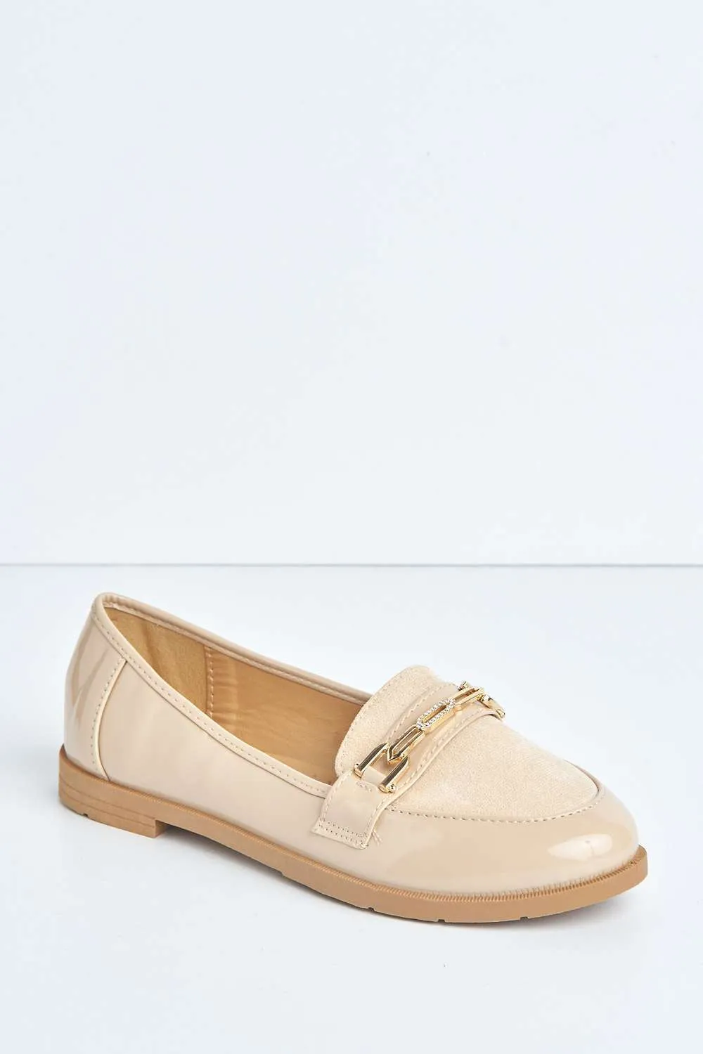 Ariee Diamante Detail Loafers in Beige