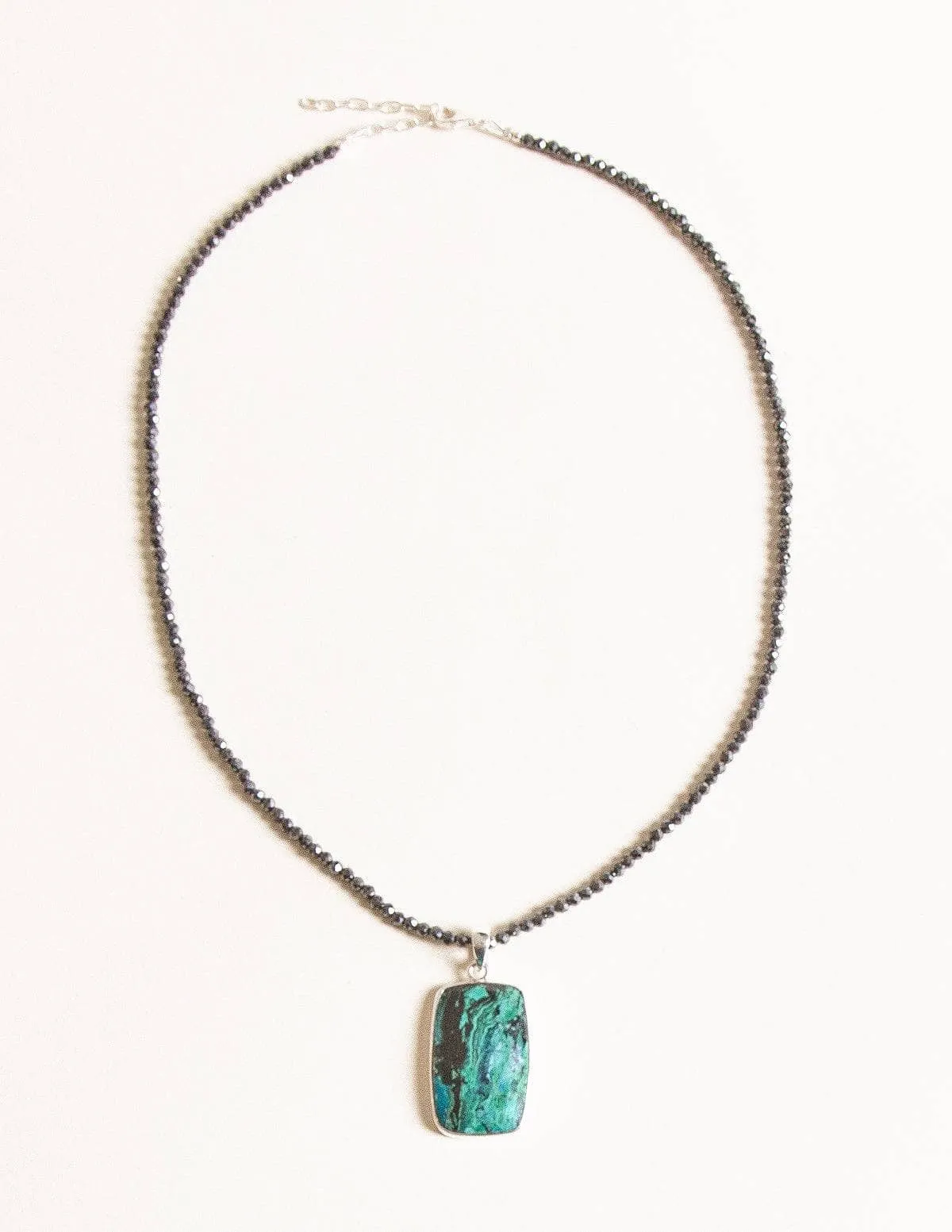 Azurite Malachite on Hematite Beaded Necklace