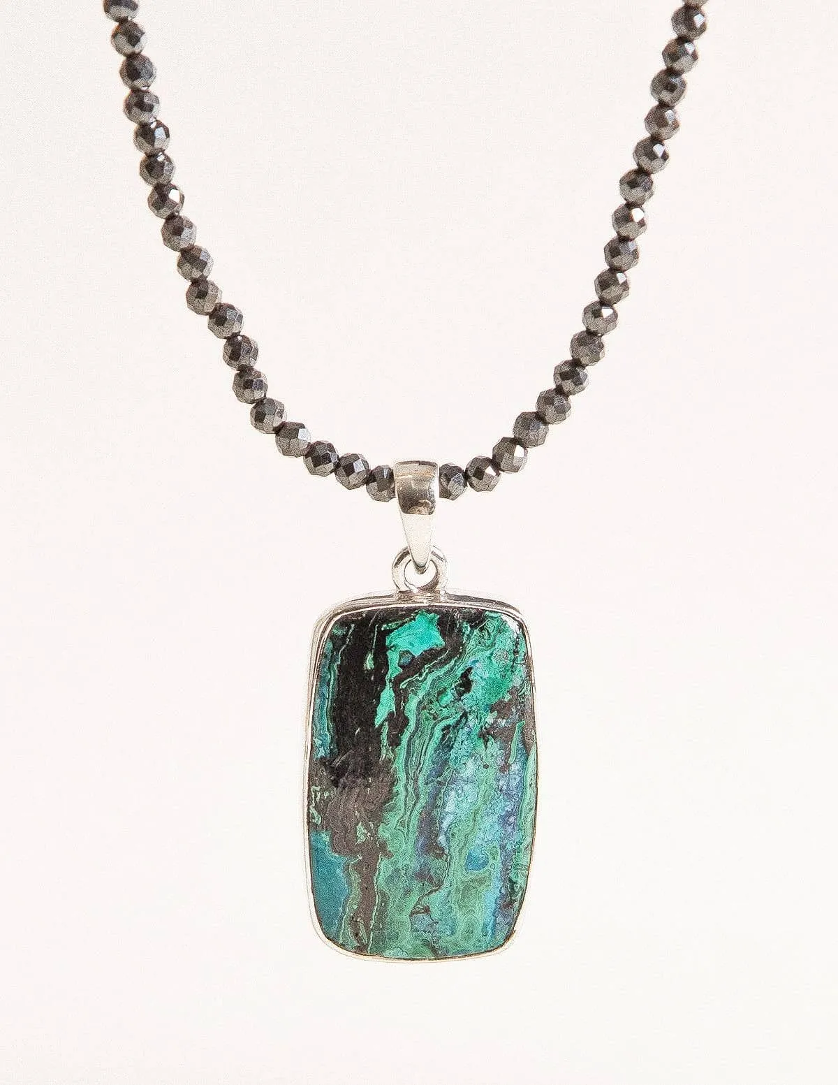 Azurite Malachite on Hematite Beaded Necklace