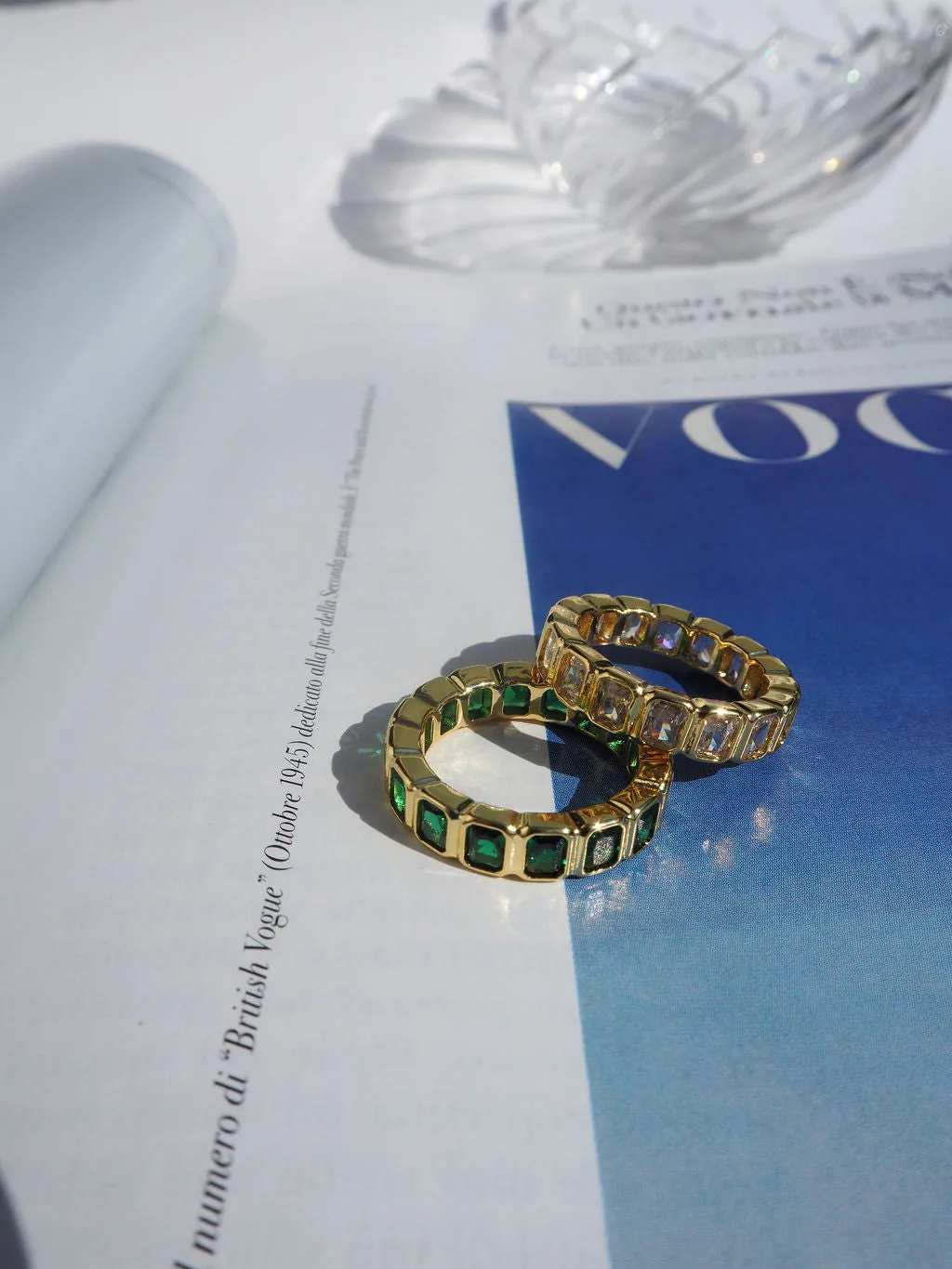 Bezel Emerald Ballier Ring- Emerald Green- Gold