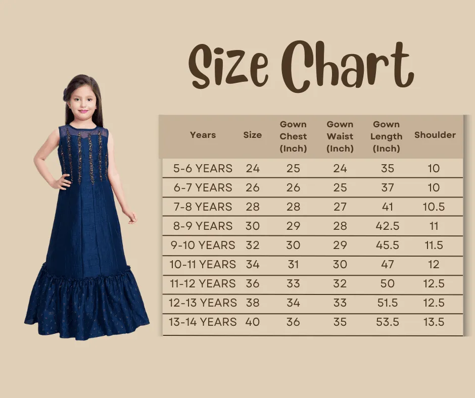 Blue Embellished Hand Work Ethnic Gown For Girls