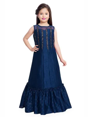 Blue Embellished Hand Work Ethnic Gown For Girls