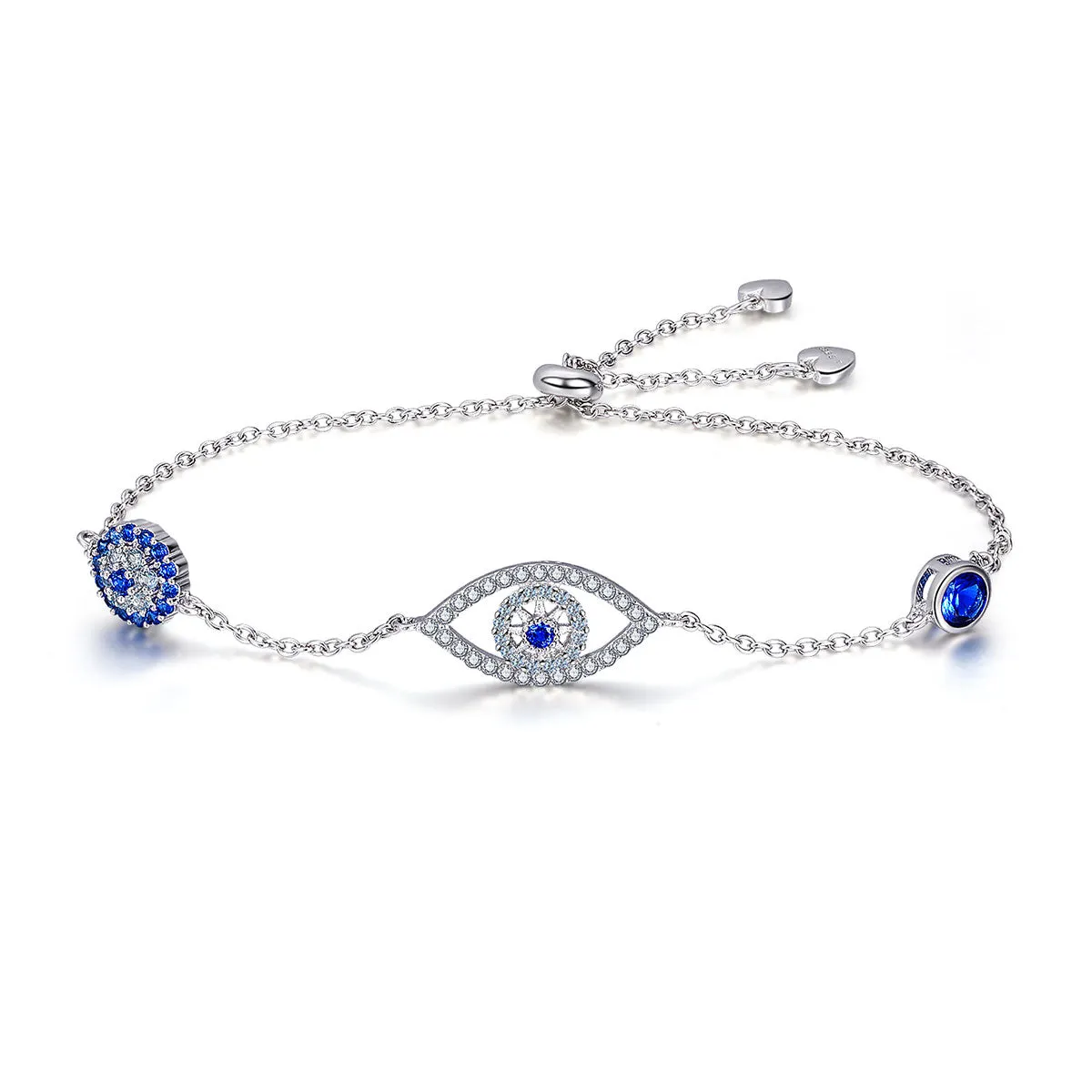 Blue Evil Eye Bracelet Sterling Silver