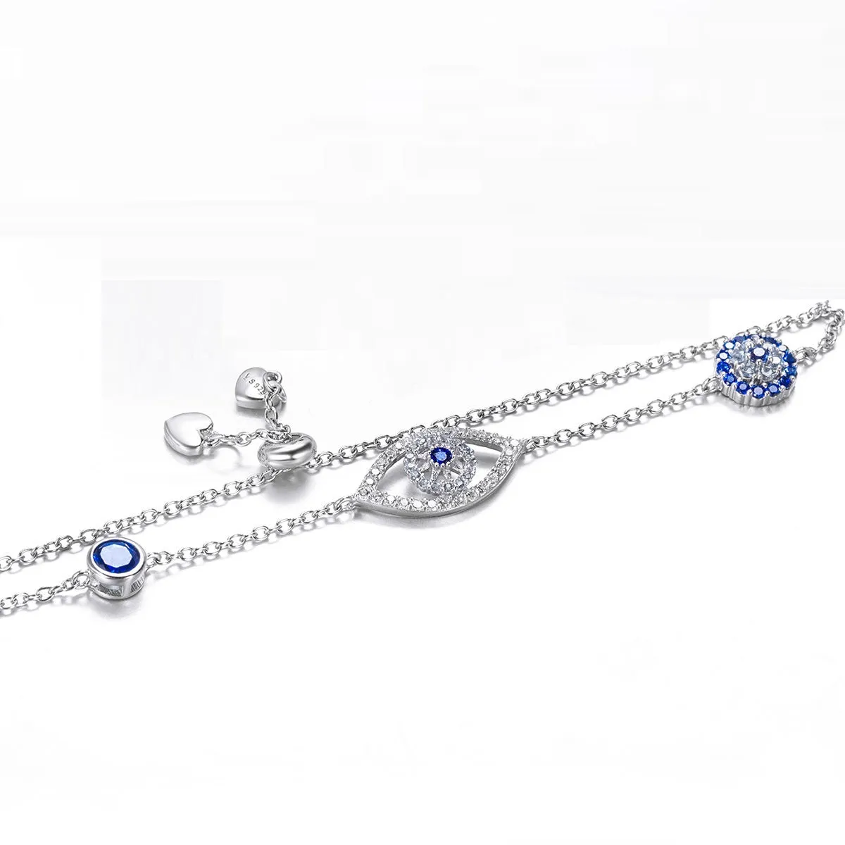 Blue Evil Eye Bracelet Sterling Silver