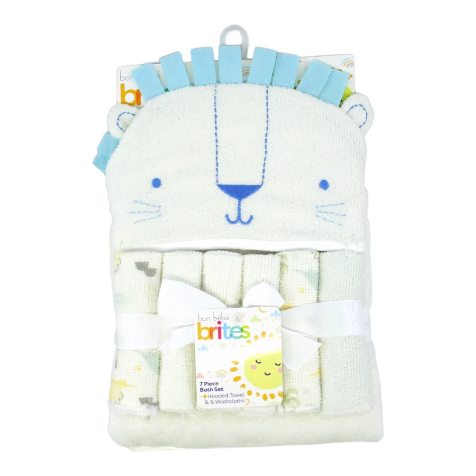 Bon Bebe Animal Hooded Towel & 6 Pc Washcloths Set - Lion