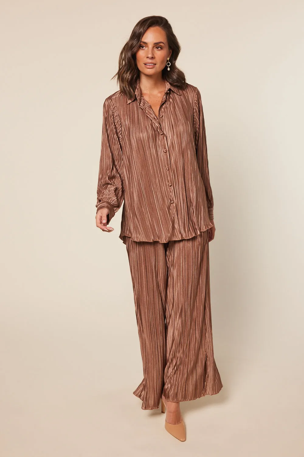 Breezy Plisse Pant in Bronze