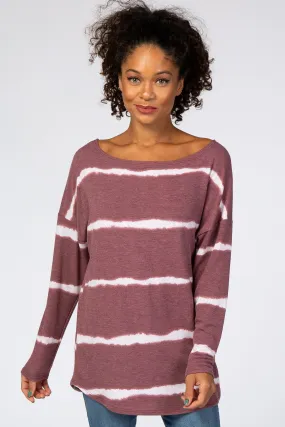 Burgundy Tie Dye Striped French Terry Top