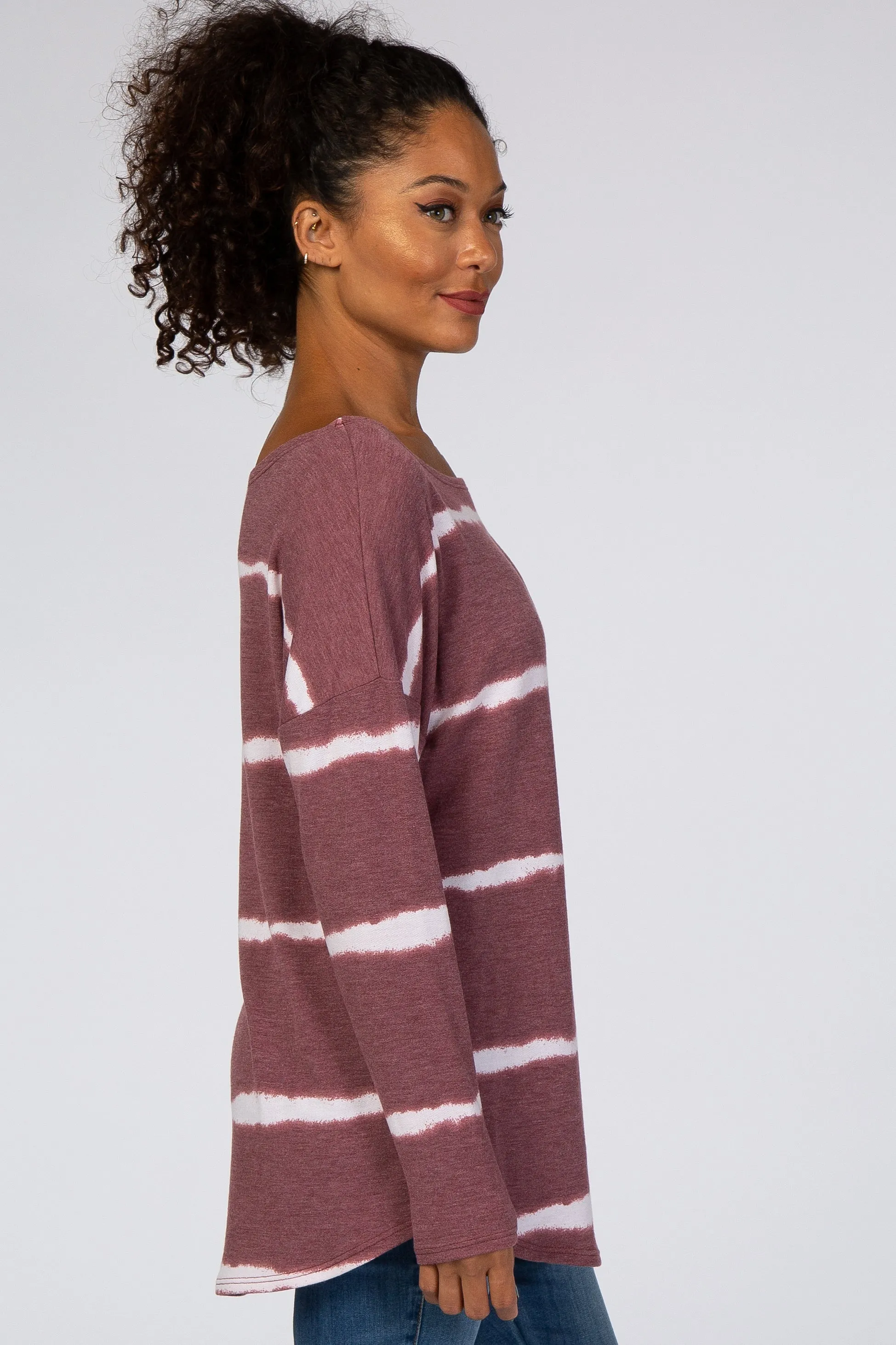 Burgundy Tie Dye Striped French Terry Top