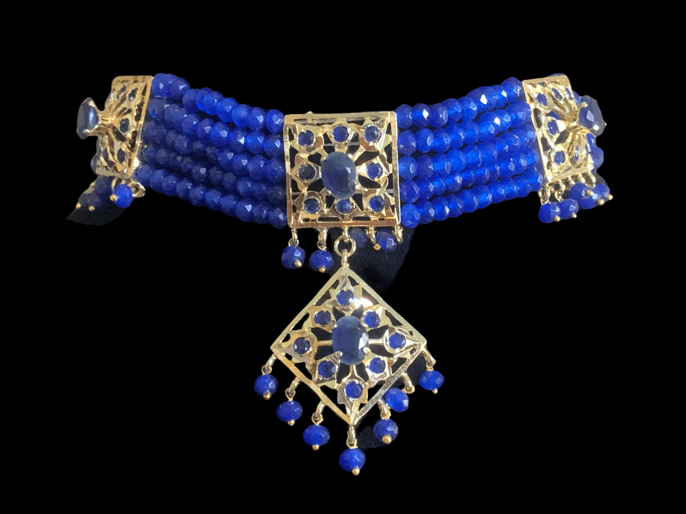 C125 Anushay choker set in blue beads   ( READY TO SHIP  )