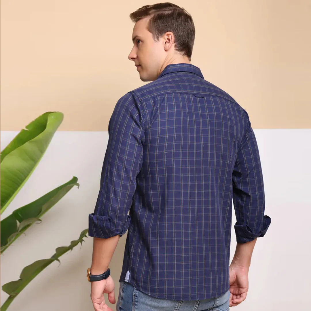 Check Regular Fit Cotton Shirt - Royal Blue