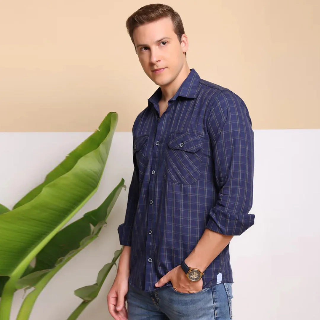 Check Regular Fit Cotton Shirt - Royal Blue