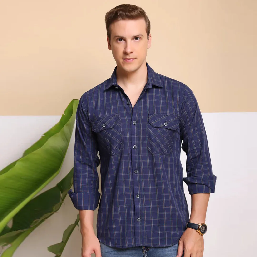 Check Regular Fit Cotton Shirt - Royal Blue