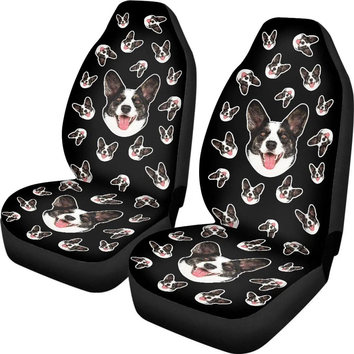 Custom Pet Face Black Family Car Seat Covers Universal Auto Waterproof Front Seat Protector (Set of 2)