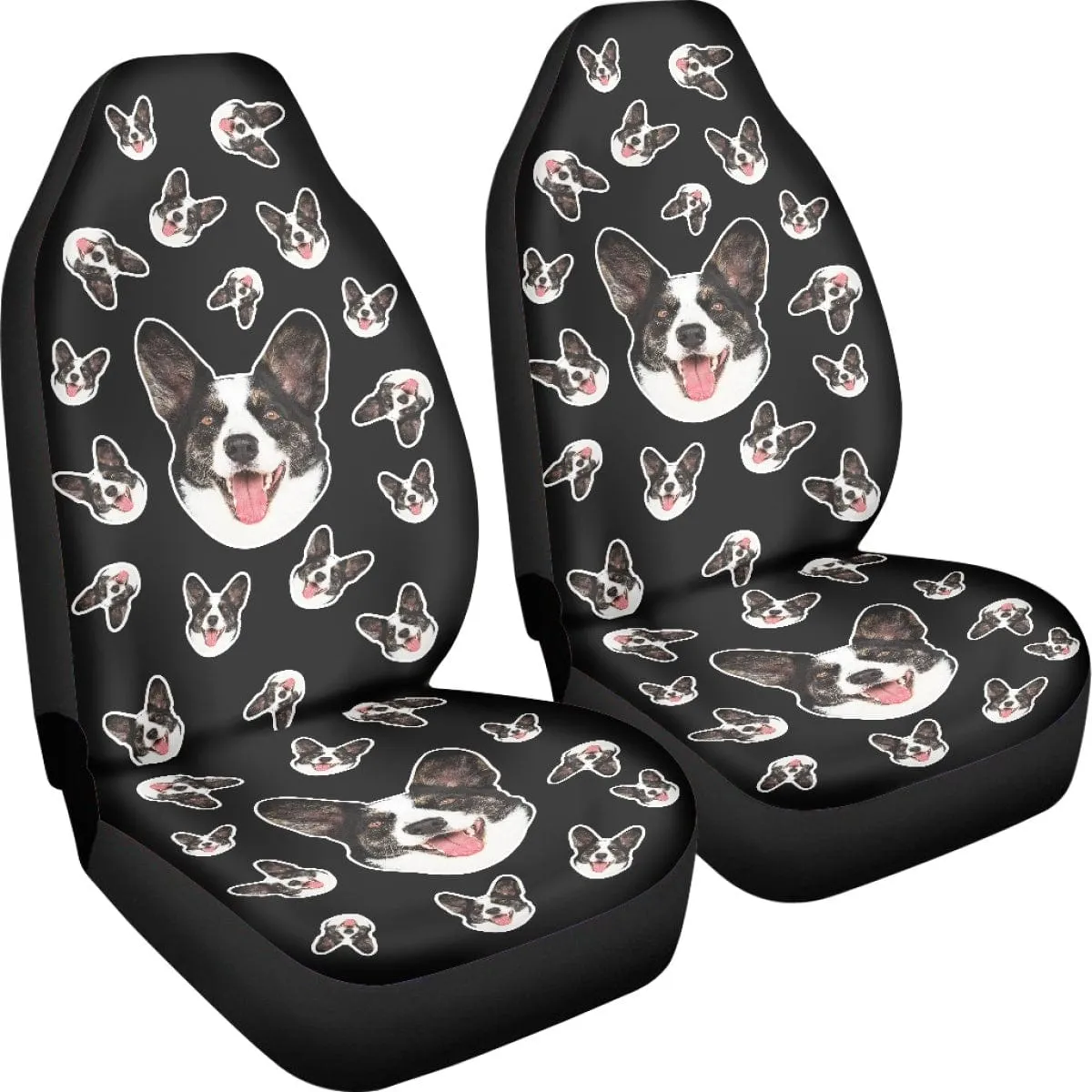 Custom Pet Face Black Family Car Seat Covers Universal Auto Waterproof Front Seat Protector (Set of 2)