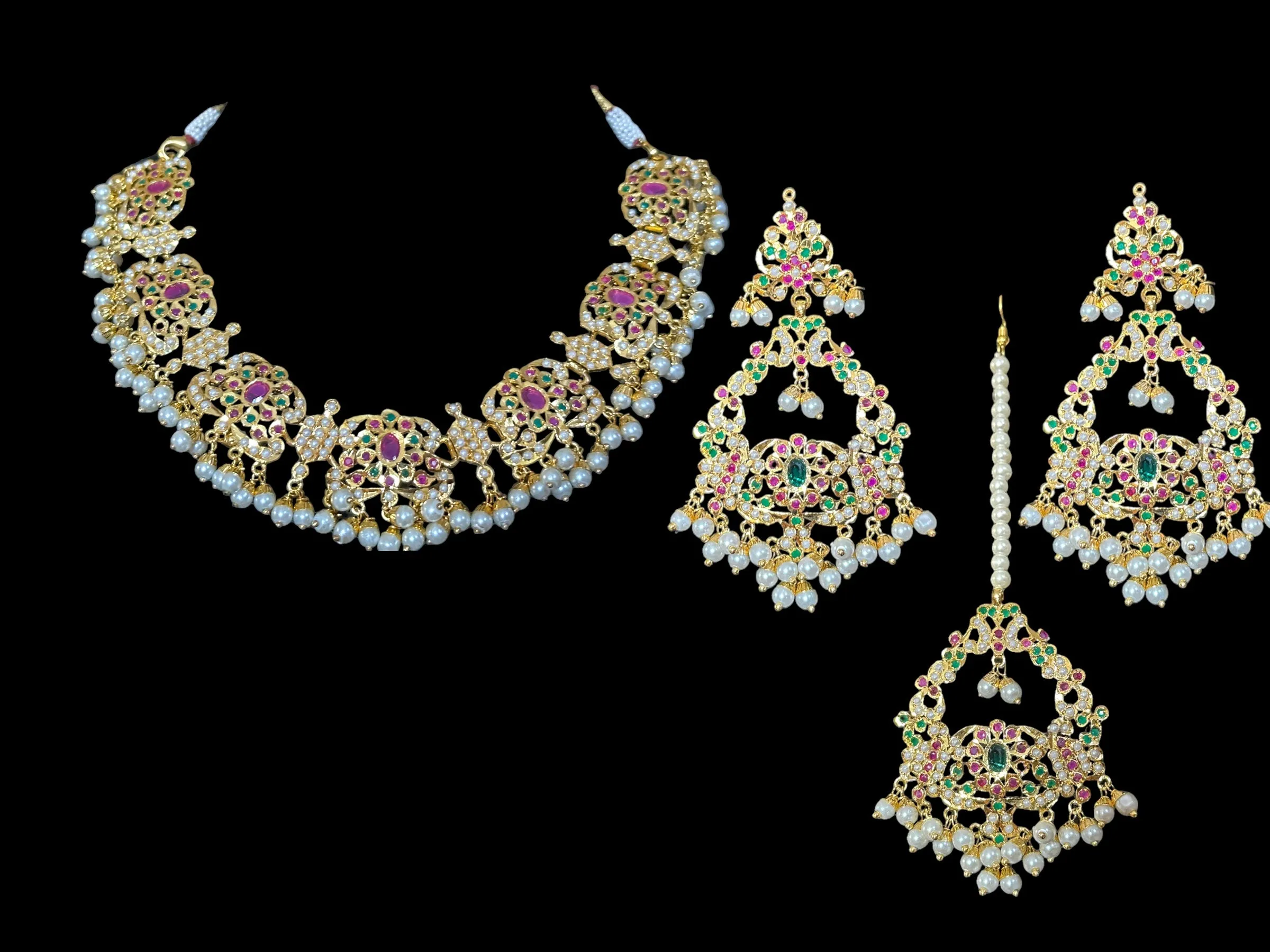 DNS13 Niyati necklace set in red green  ( READY TO SHIP )