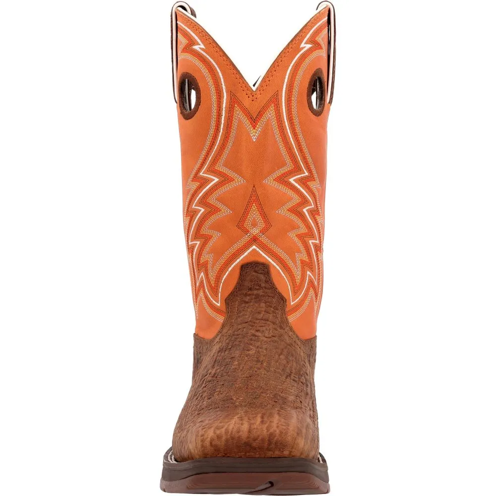 'Durango' Men's 12" Rebel Western Square Toe - Cedar Bark / Monarch Orange