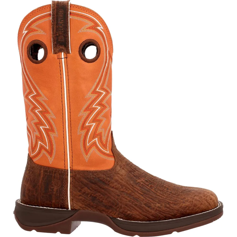 'Durango' Men's 12" Rebel Western Square Toe - Cedar Bark / Monarch Orange