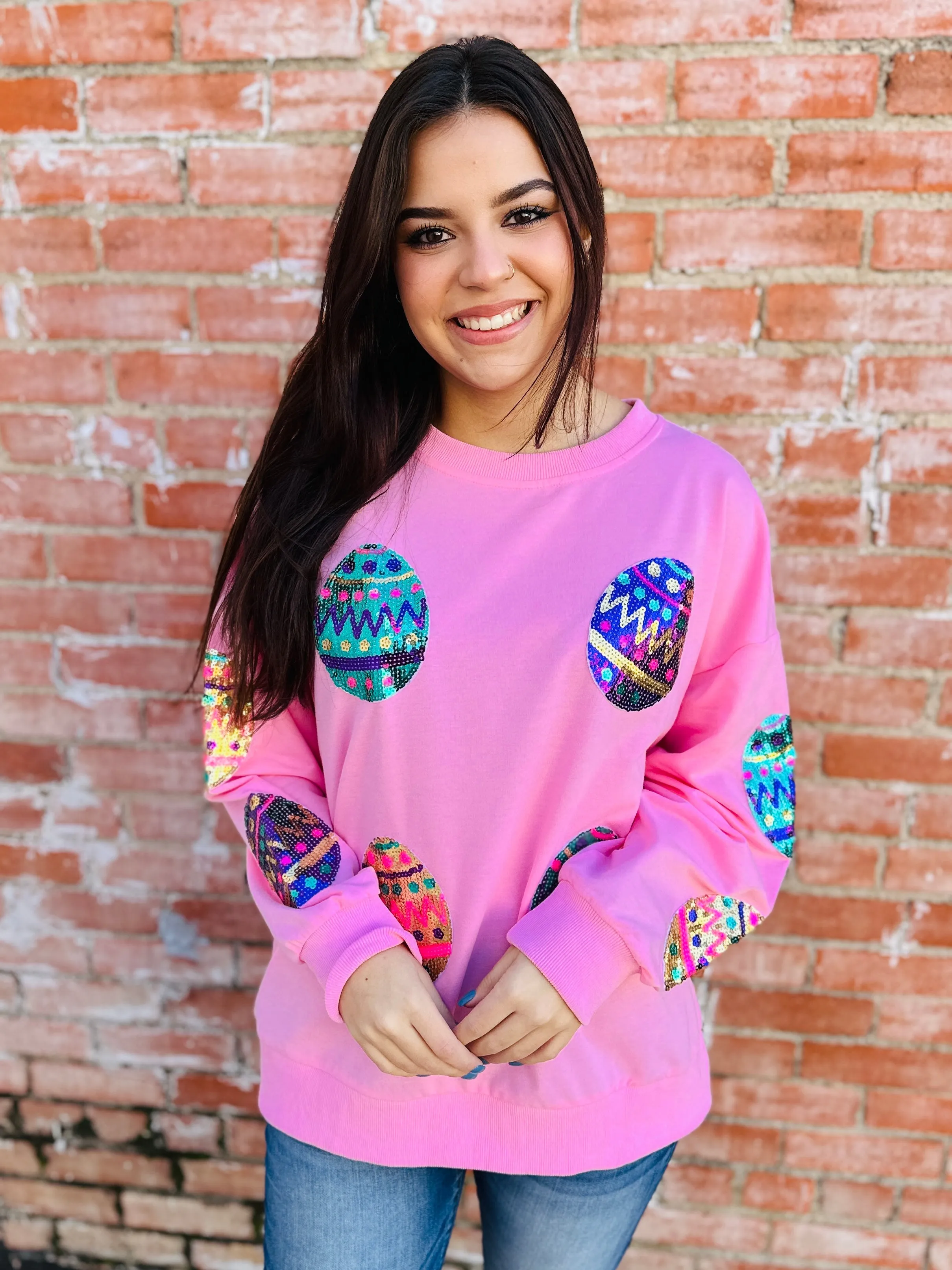 Egg Hunt Sequin Patches Pullover