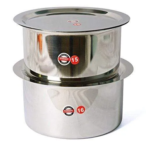 Embassy Stainless Steel Topes with Lid, Set of 2 (Sizes 15 & 16) - 3250 & 4000 ml