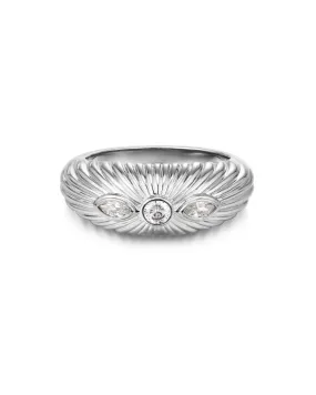 Florette Ridged Signet Ring- Silver