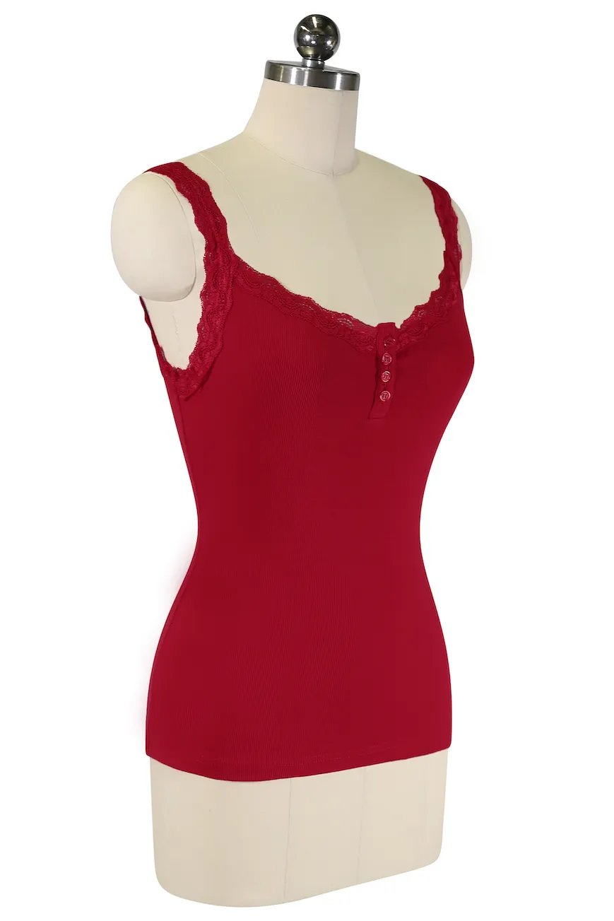 Follies D'Amour Lace Trim Singlet (Red)